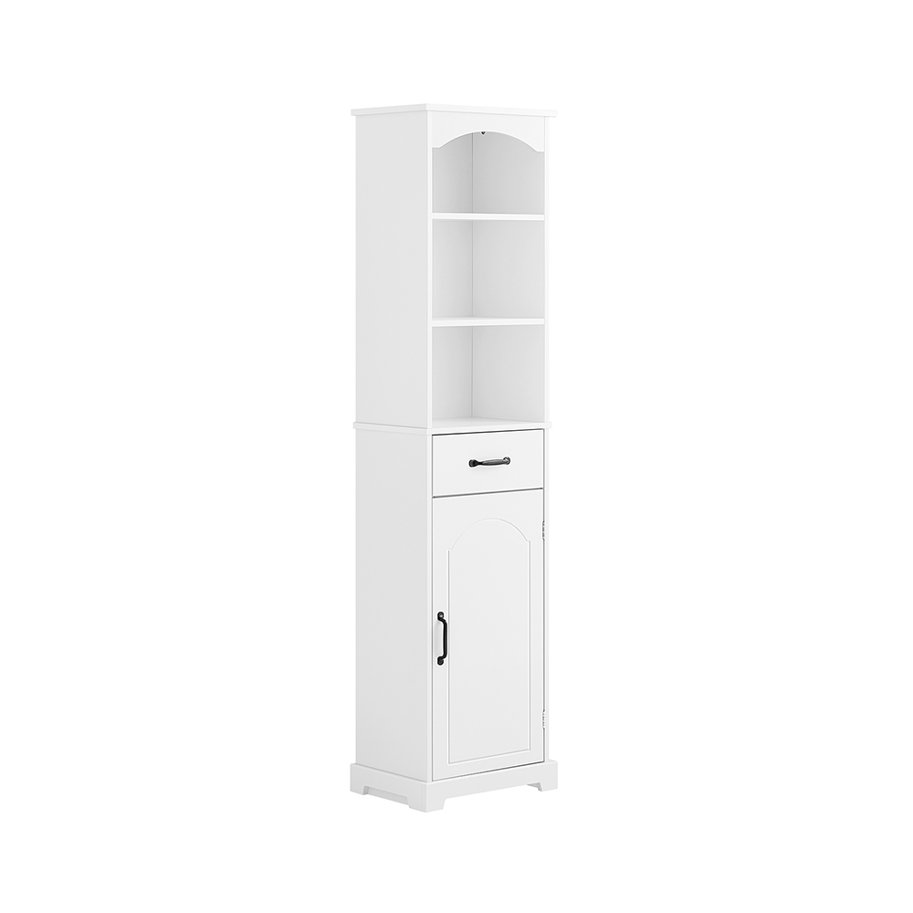 Image of SoBuy Mobiletto Bagno alto 42 cm di larghezza – Armadietto Salvaspazio con Cassetto e Ripiani Regolabili – Colonna Bagno in Legno Bianca Moderna, Resistente all’Umidità, 42x30x173cm, BZR206-W