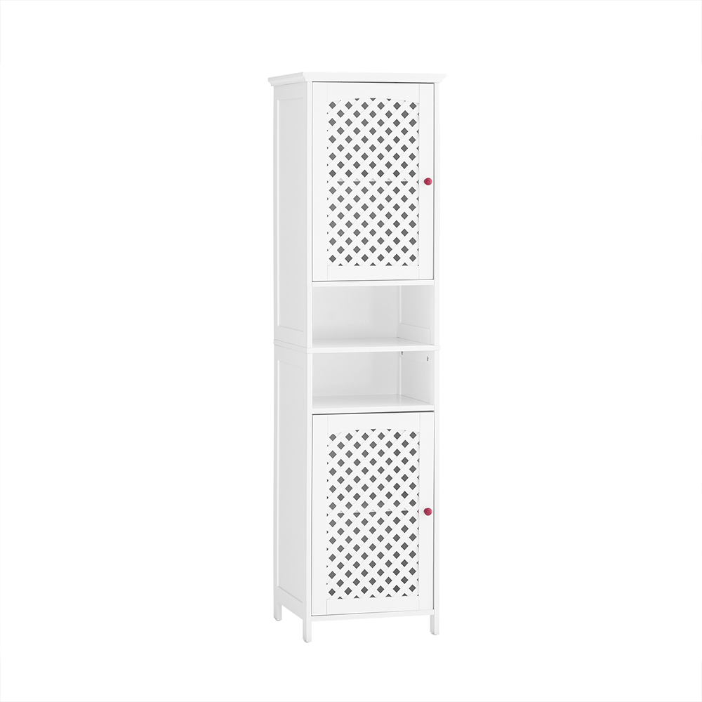 Image of SoBuy Mobile Alto Bagno Salvaspazio con 2 Ante e Ripiani Aperti Colonna Bagno Stretta in MDF E1, Capacità 60kg Armadietto Bagno 45x41,5x170cm BZR209-W