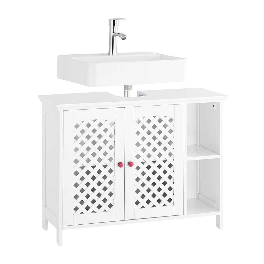 Image of SoBuy Mobile Sottolavabo Bagno con 2 Ante e Ripiano Aperto – Mobiletto Bagno Sottolavabo in MDF E1, Ripiano Regolabile, Capacità 42kg – Mobili Salvaspazio 80x31,5x60,5cm BZR210-W