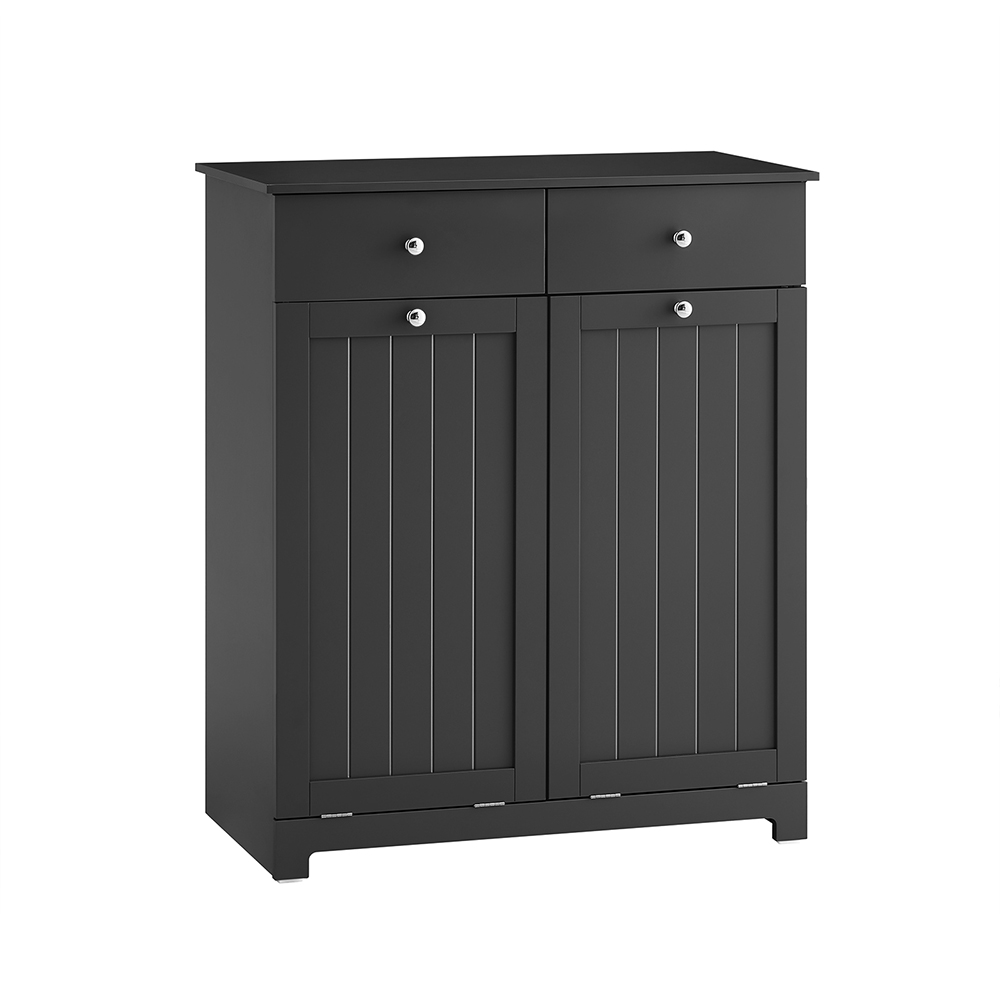 Image of SoBuy BZR33-II-SCH Mobiletto bagno con portabiancheria - Mobile bagno salvaspazio con 2 cassetti e 2 sacchi estraibili - Mobiletto lavanderia per ingresso o cucina in MDF, Nero, 78x38x90cm
