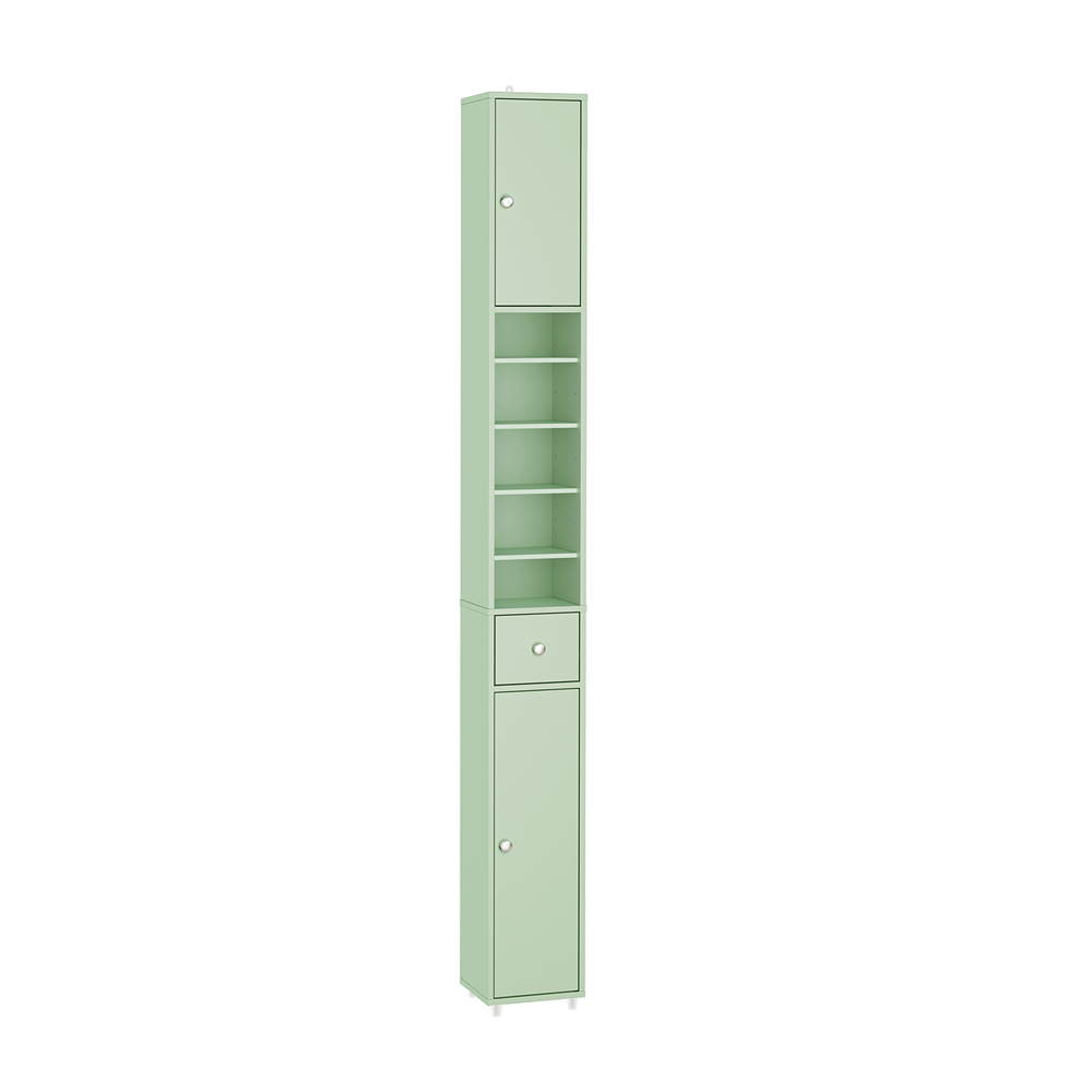 Image of SoBuy Colonna Bagno Stretta – Mobile Bagno Idrorepellente, Alto con Ripiani Regolabili e Cassetto – Armadietto Salvaspazio, MDF, Verde Chiaro, 20x180x20cm, BZR34-II-GR