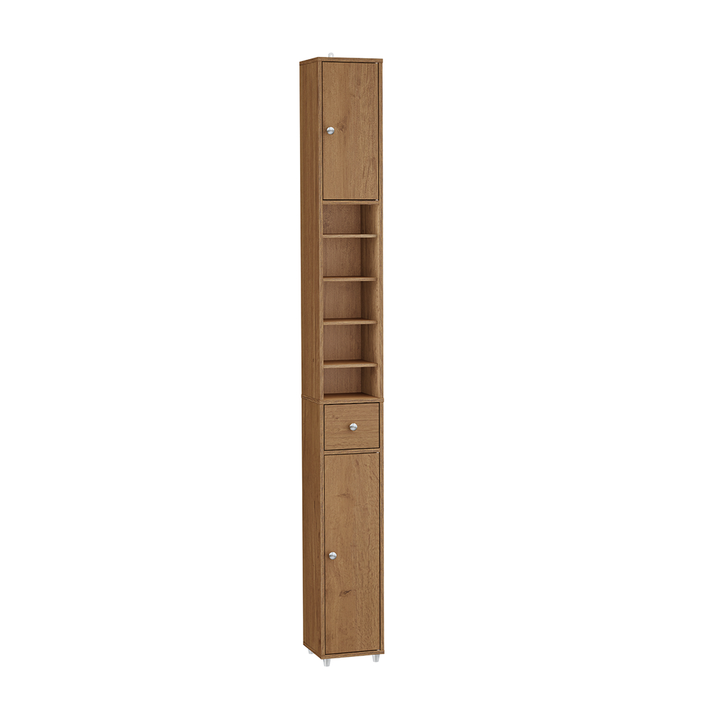 Image of SoBuy Mobile Bagno Stretta – Colonna Bagno Idrorepellente, Alto con Ripiani Regolabili e Cassetto – Armadietto Salvaspazio di Legno, Colore legno, 20x180x20cm, BZR34-II-PF