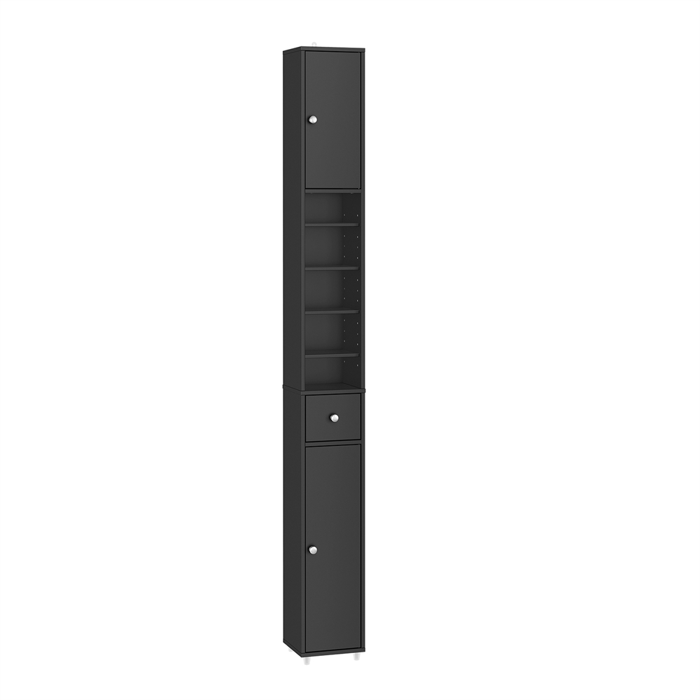 Image of SoBuy BZR34-II-SCH Colonna Bagno Stretta - Mobile Bagno Idrorepellente, Alto con Ripiani Regolabili e Cassetto - Armadietto Salvaspazio, MDF, Nero, 20x180x20cm