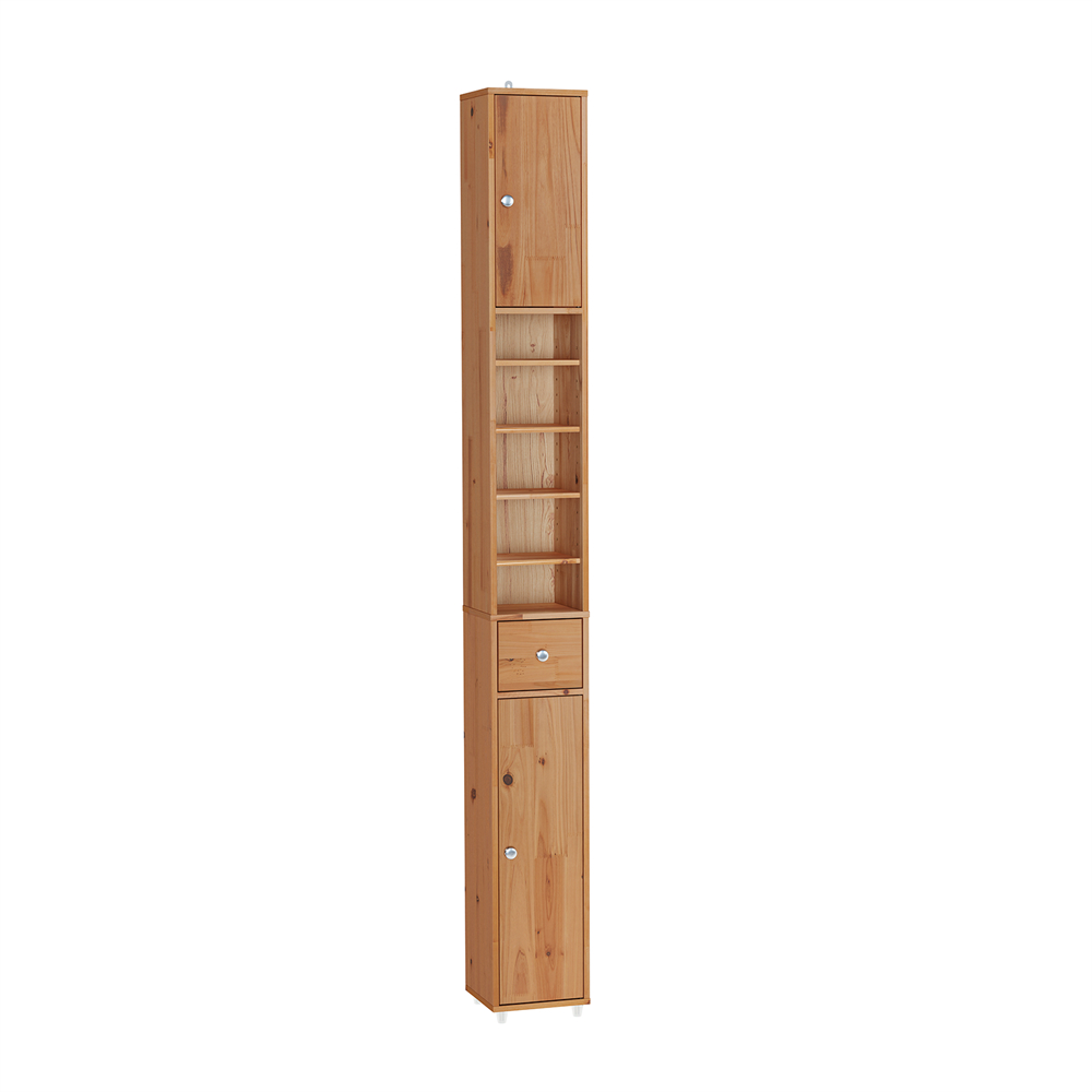 Image of SoBuy Mobile Bagno Stretta – Colonna Bagno Idrorepellente, Alto con Ripiani Regolabili e Cassetto – Armadietto Salvaspazio, Legno massello, Colore legno, 20x180x20cm, BZR34-II-SH