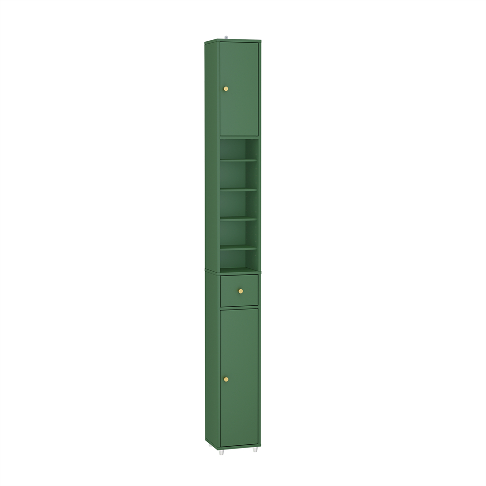 Image of SoBuy Mobile Bagno Stretta – Colonna Bagno Idrorepellente, Alto con Ripiani Regolabili e Cassetto – Armadietto Salvaspazio, MDF Verde Scuro, 20x180x20cm, BZR34-II-SY