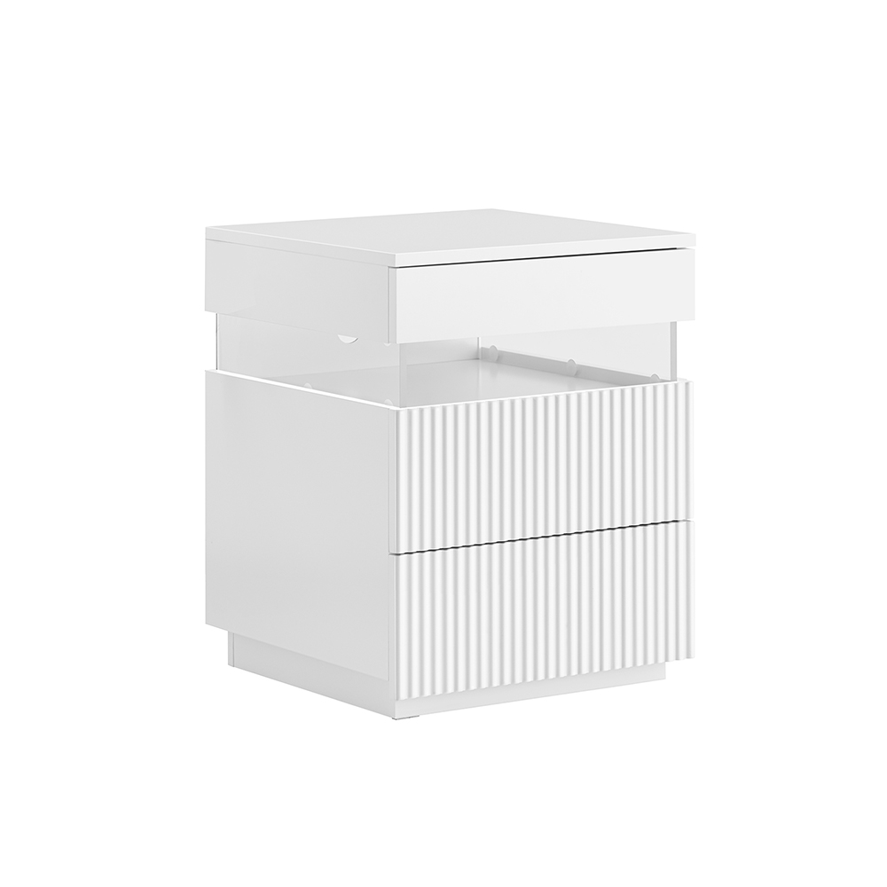 Image of SoBuy Comodino con 3 cassetti, 2 pannelli laterali in acrilico & luce LED, 3 colori regolabili, comodino moderno per camera da letto e soggiorno, L41 × P40 × A52 cm, bianco, FBT167-E-W