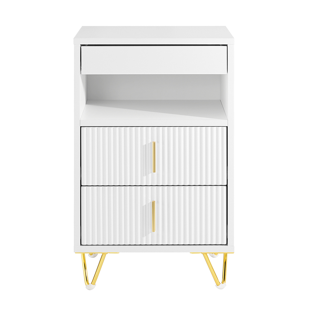 Image of SoBuy Comodino, Comodino con 3 cassetti e ripiano, Tavolino moderno per camera da letto e soggiorno, Bianco L40 x P40 x A63 cm FBT168-W