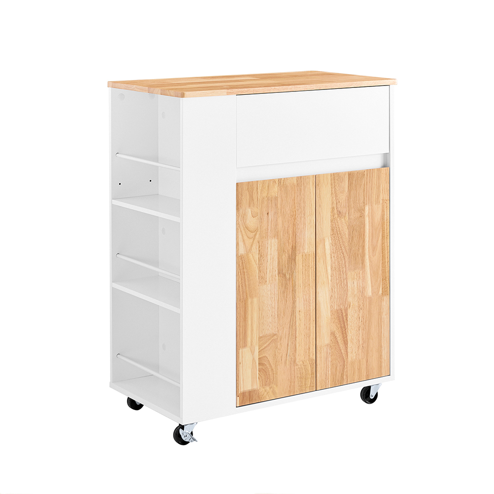 Image of SoBuy Carrello da Cucina con Ruote, Isola da Cucina con Piano di Lavoro in Legno di Gomma, Mobile Cucina Salvaspazio, Carrello Cucina con Cassetti 70x40x90 cm Bianco FKW132-WN