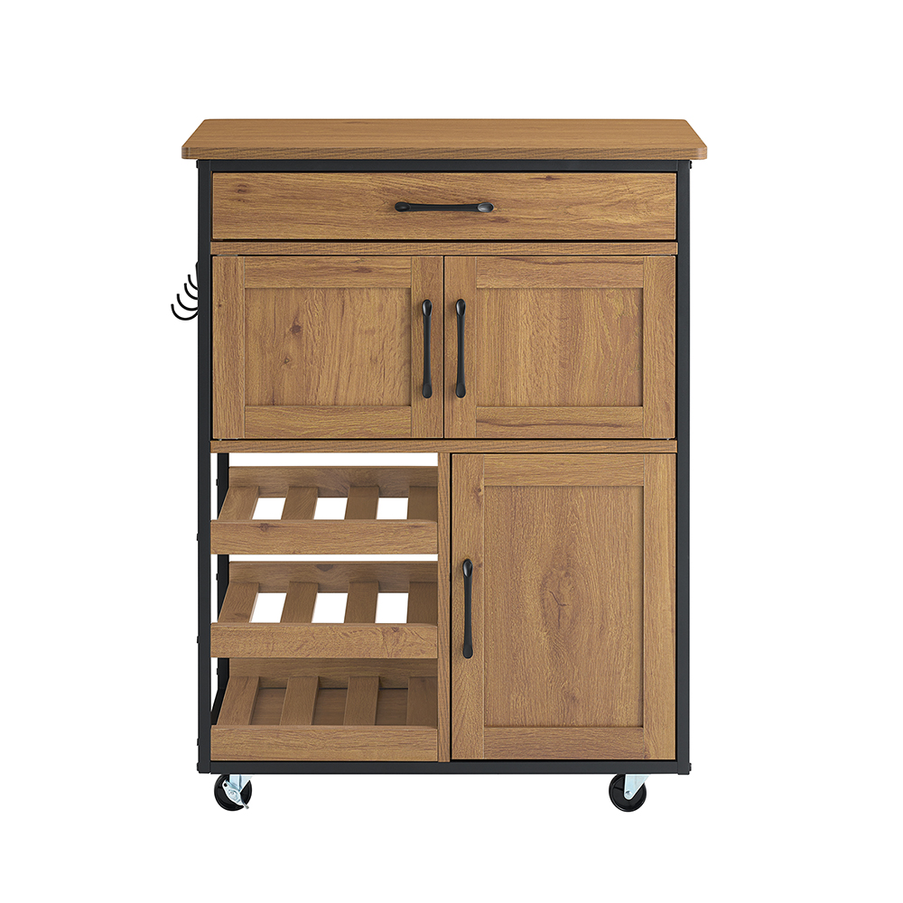 Image of SoBuy Mobile Cucina Salvaspazio con Ruote Carrello Cucina con Cassetti e Portabottiglie, Mobiletto Crossoenza crossoenza cucina per Cucina o Sala da Pranzo Vintage Marrone 67x88x37cm FKW134-N