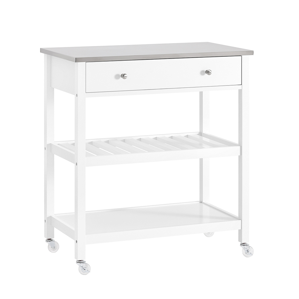 Image of SoBuy Carrello Cucina con Ruote Isola Cucina Salvaspazio Bianca con Piano in Acciaio Inox Mobiletto Cucina con Cassetti Mobile Cucina per Dispensa, Ingresso o Giardino 81x90x45cm FKW47-II-W