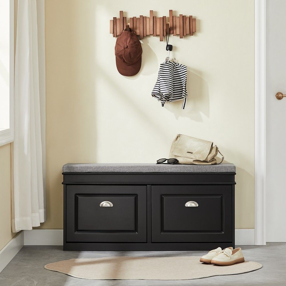 SoBuy Skobänk med dyna och 2 dörrar - 104×24×51cm Svart FSR64-SCH