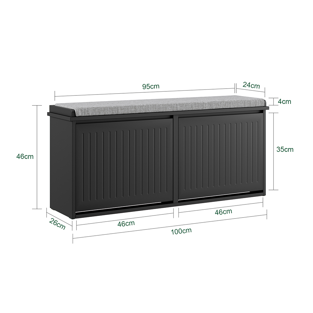 Image of SoBuy Panca Scarpiera da Ingresso - Scarpiera Salvaspazio Slim in Legno, Panca Contenitore per 8-10 Paia di Scarpe, 158kg di Carico, Nero, 100x26x46cm, FSR98-XL-SCH