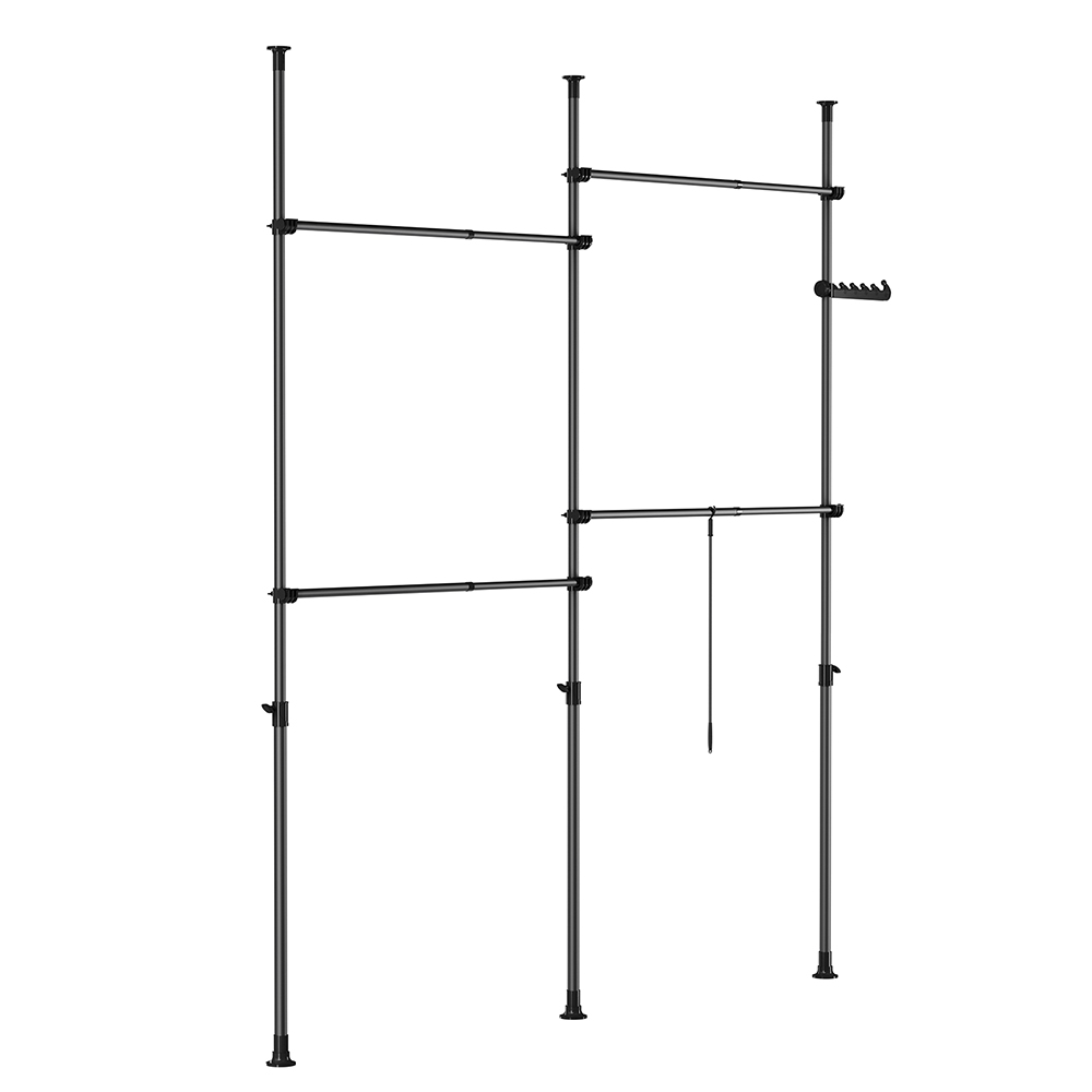 Image of SoBuy KLS03-II-SCH Telescopic Appendiabiti da Terra, Robusto Stand Appendiabiti con Aste, Armadio Aperto Regolabile per Camera da Letto, Porta Abiti Nero