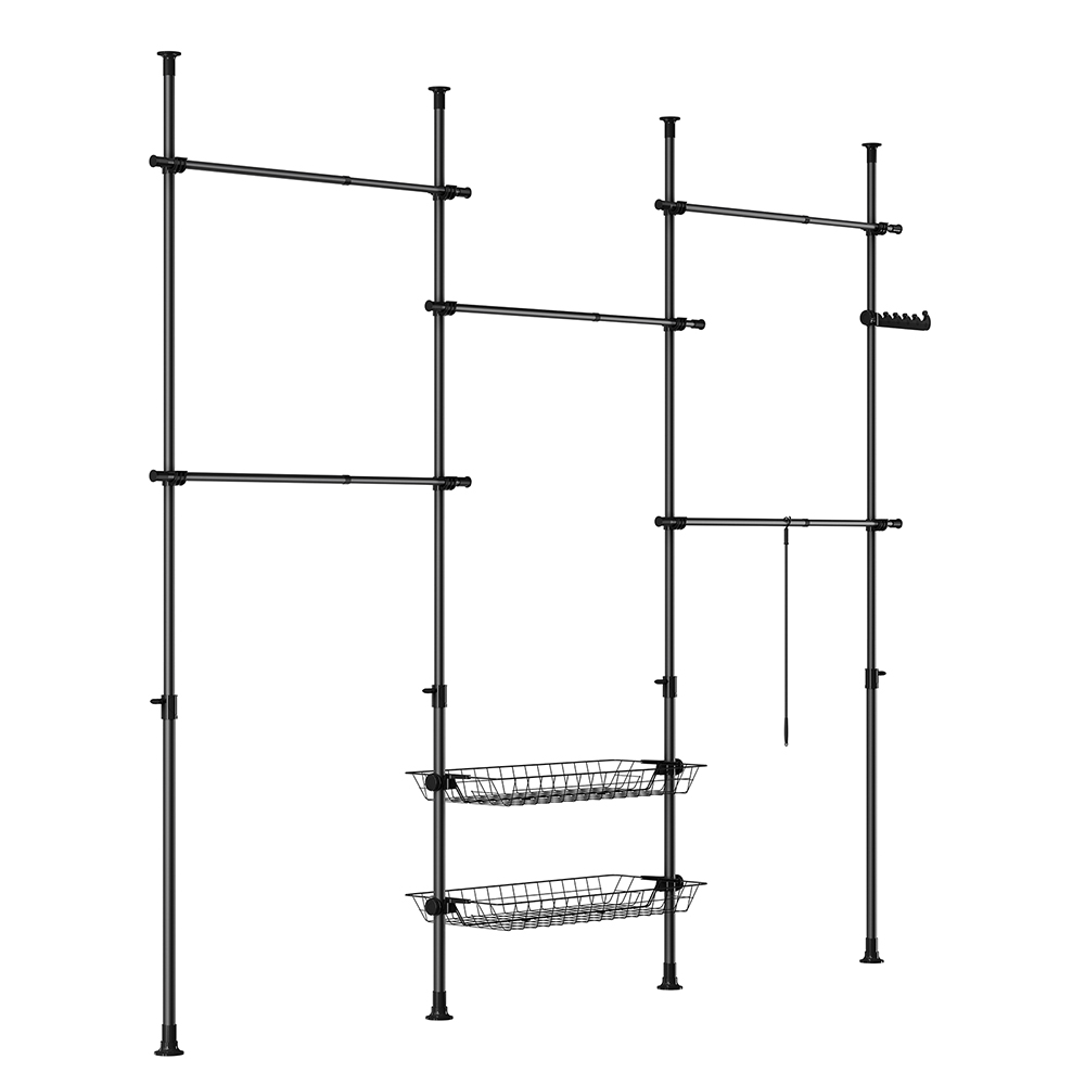Image of SoBuy KLS04-II-SCH Telescopic Appendiabiti da Terra, Robusto Stand Appendiabiti con Aste e Ripiani, Armadio Aperto Regolabile per Camera da Letto, Porta Abiti Nero