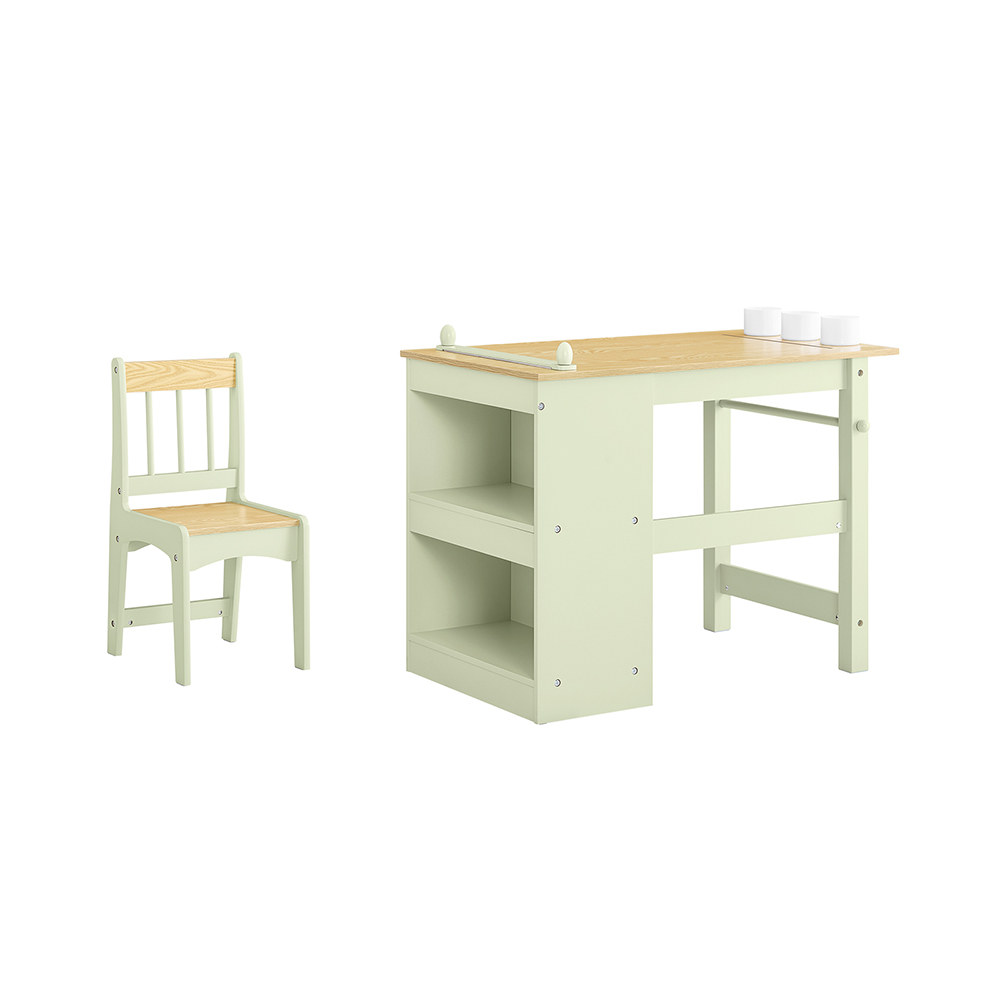 Image of SoBuy Tavolino Bambini con 1 Sedia, Set Tavolo e Sedie per Bambini Multiattività con 2 Ripiani, Tavolo Disegno e Gioco, Sedia Scrivania Cameretta Verde 80x50x66cm KMB60-GR